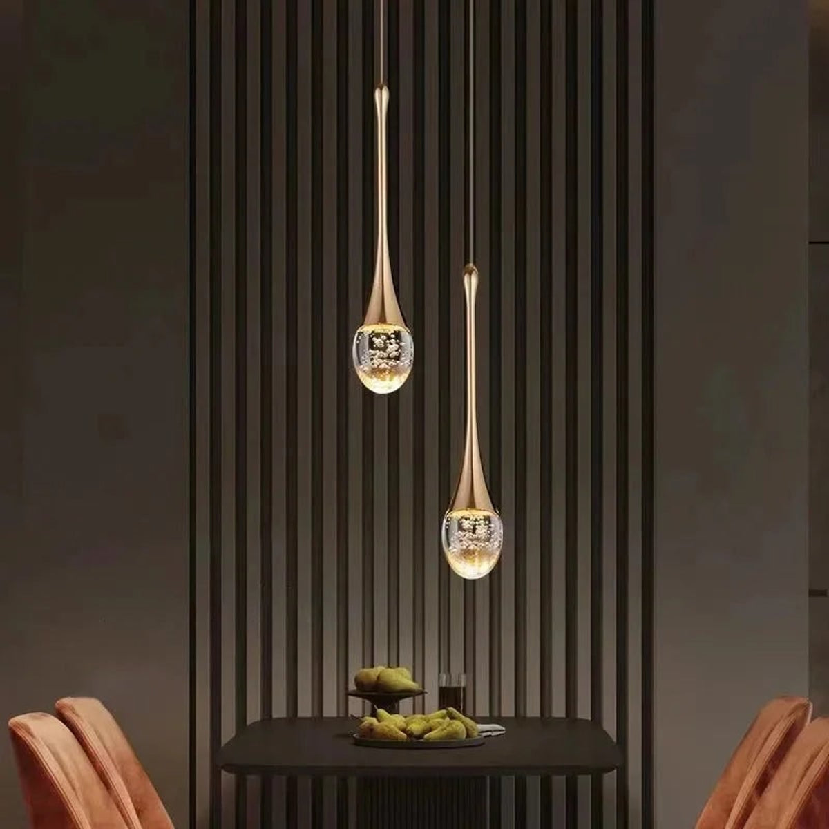 Teardrop Glass Pendant Light With Bubble Detail - Image 5