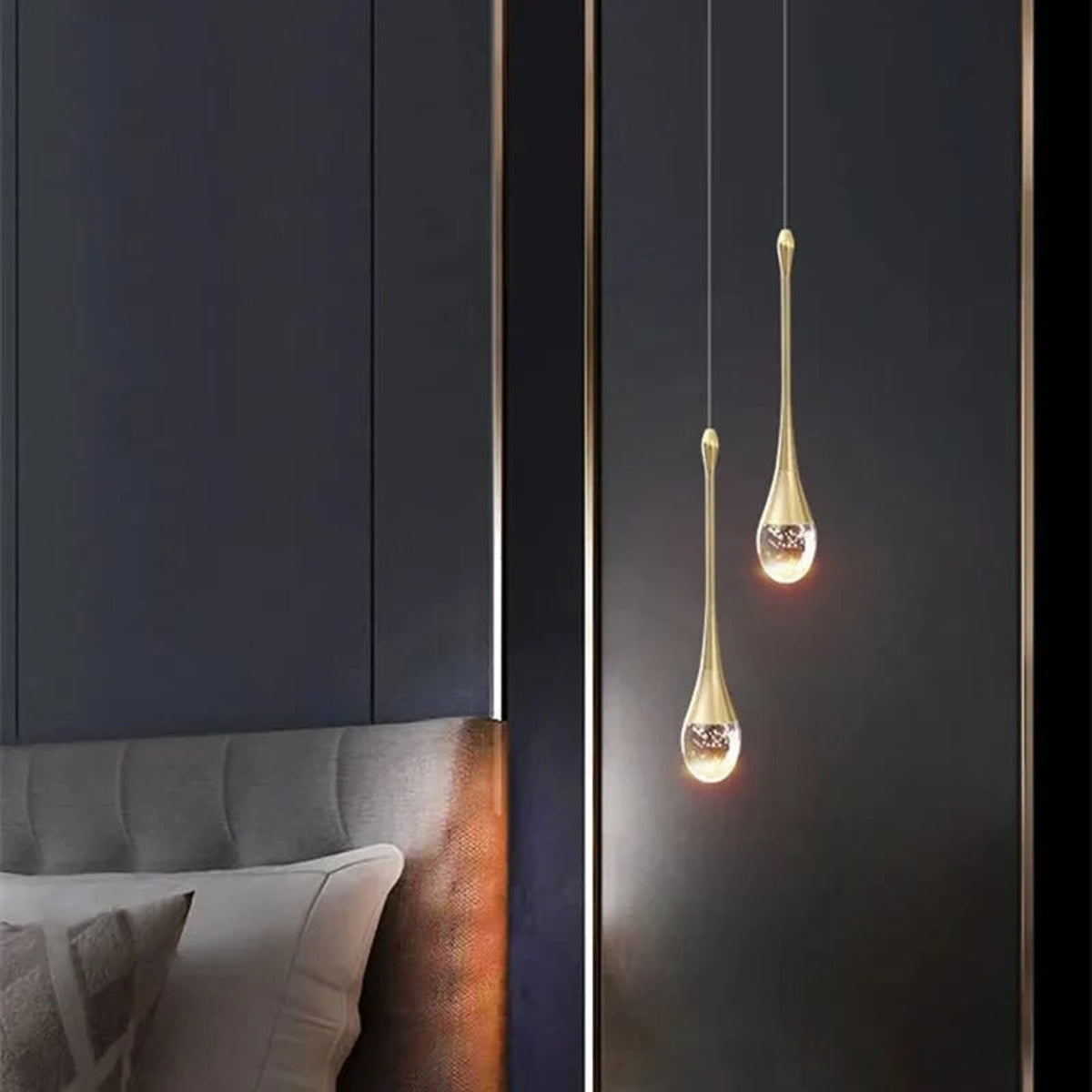 Teardrop Glass Pendant Light With Bubble Detail - Image 6