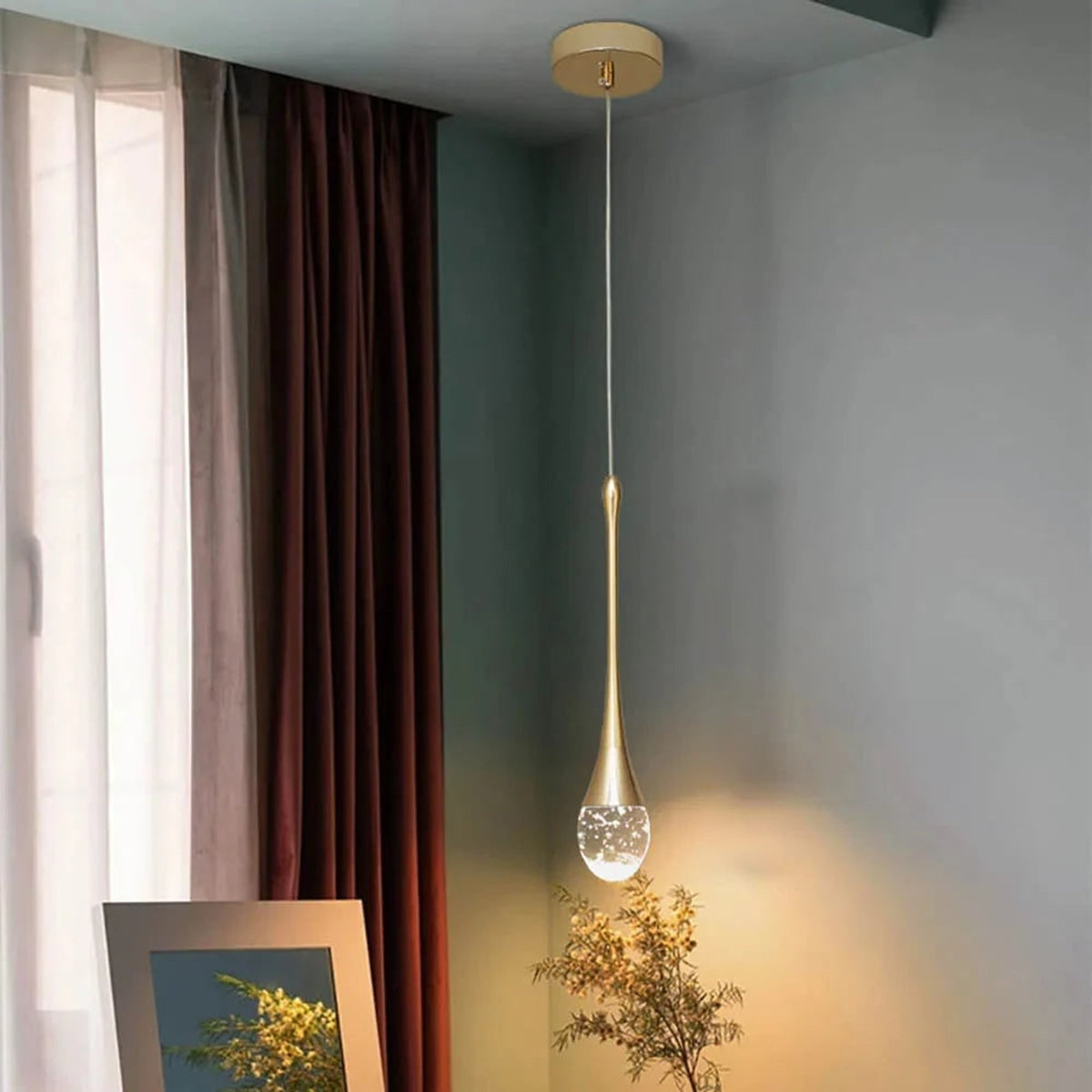 Teardrop Glass Pendant Light With Bubble Detail - Image 7