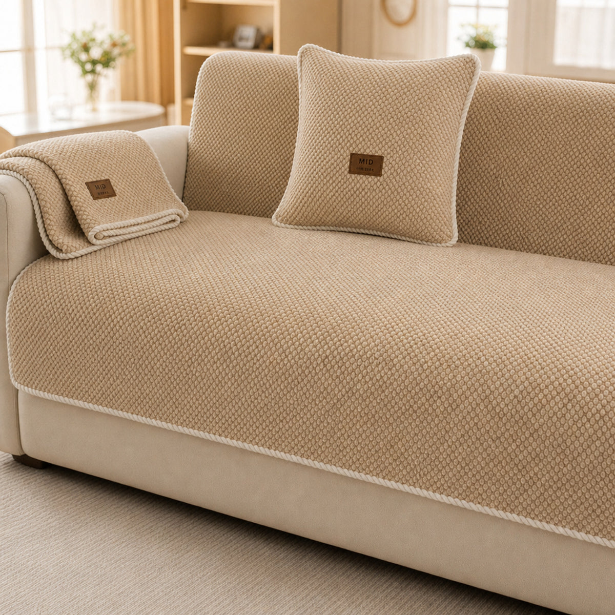 Textured Chenille Modular Sofa Cover With Anti-Slip Backing - Image 1