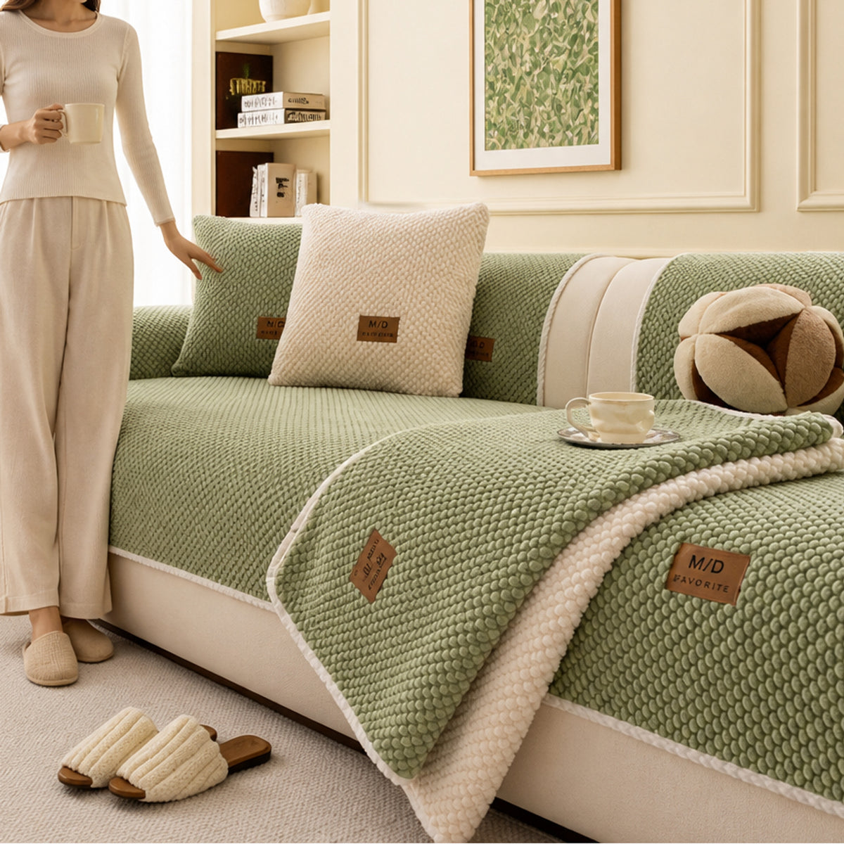 Textured Chenille Modular Sofa Cover With Anti-Slip Backing - Image 7