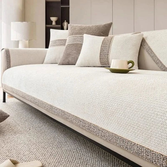 Textured Chenille Sofa Cover With Non-Slip Backing - Image 1