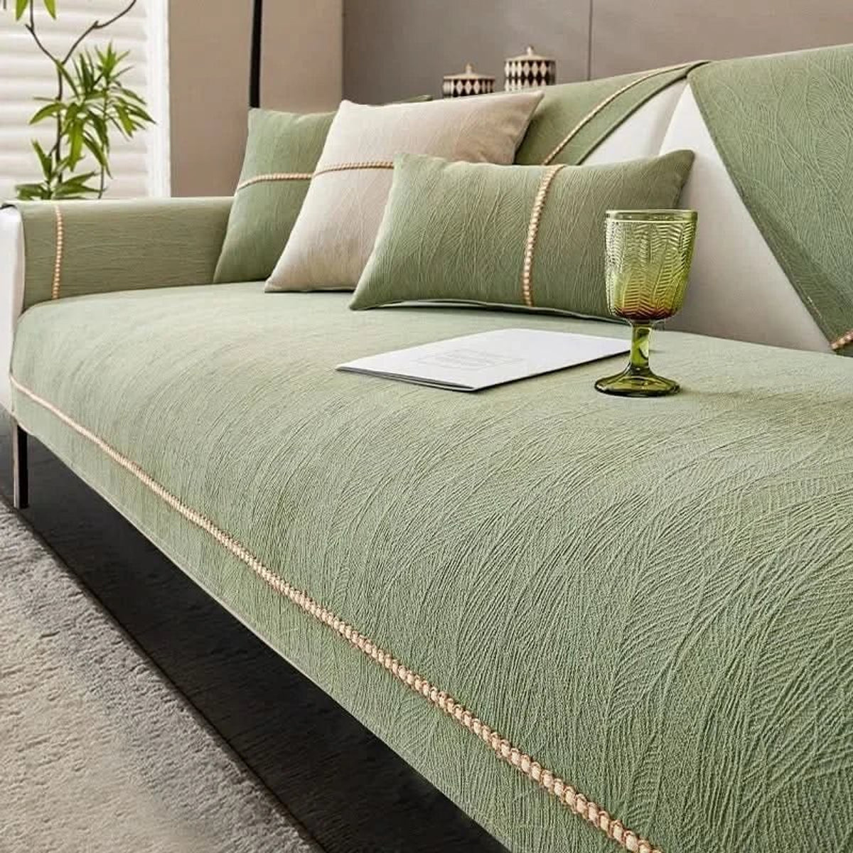 Textured Chenille Sofa Cover With Non-Slip Backing - Image 6