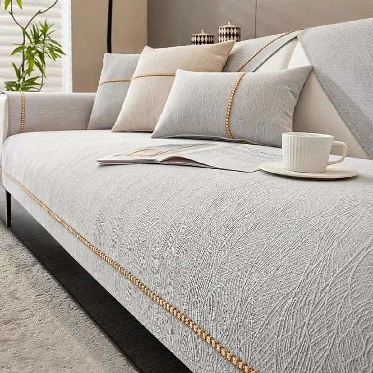 Textured Chenille Sofa Cover With Non-Slip Backing - Image 8