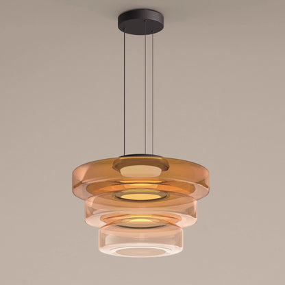 Tiered Glass Ring Pendant Light with Layered Design - Image 1