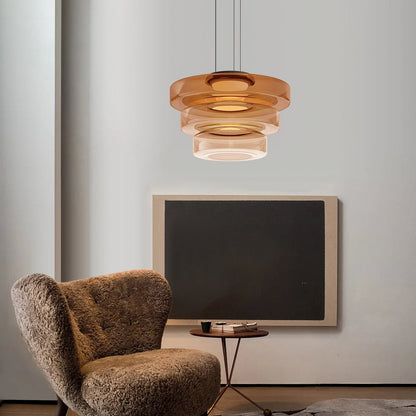 Tiered Glass Ring Pendant Light with Layered Design - Image 2