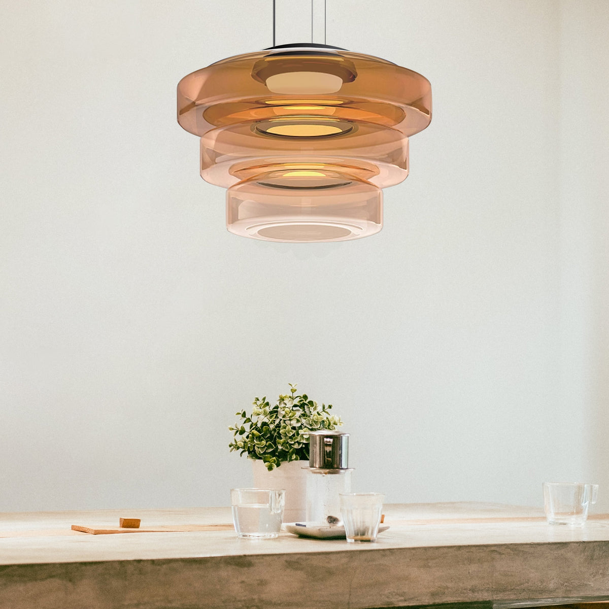 Tiered Glass Ring Pendant Light with Layered Design - Image 3