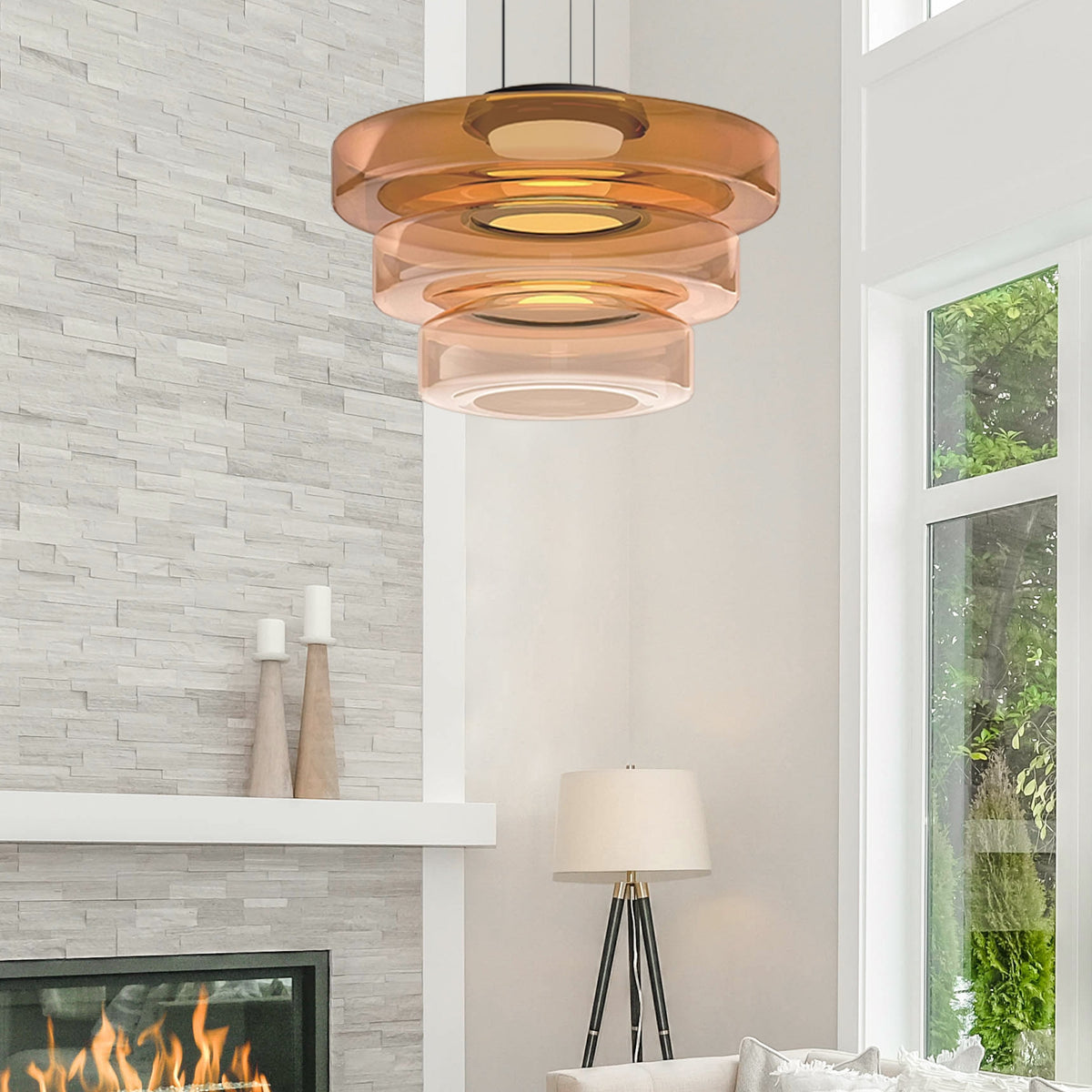 Tiered Glass Ring Pendant Light with Layered Design - Image 5