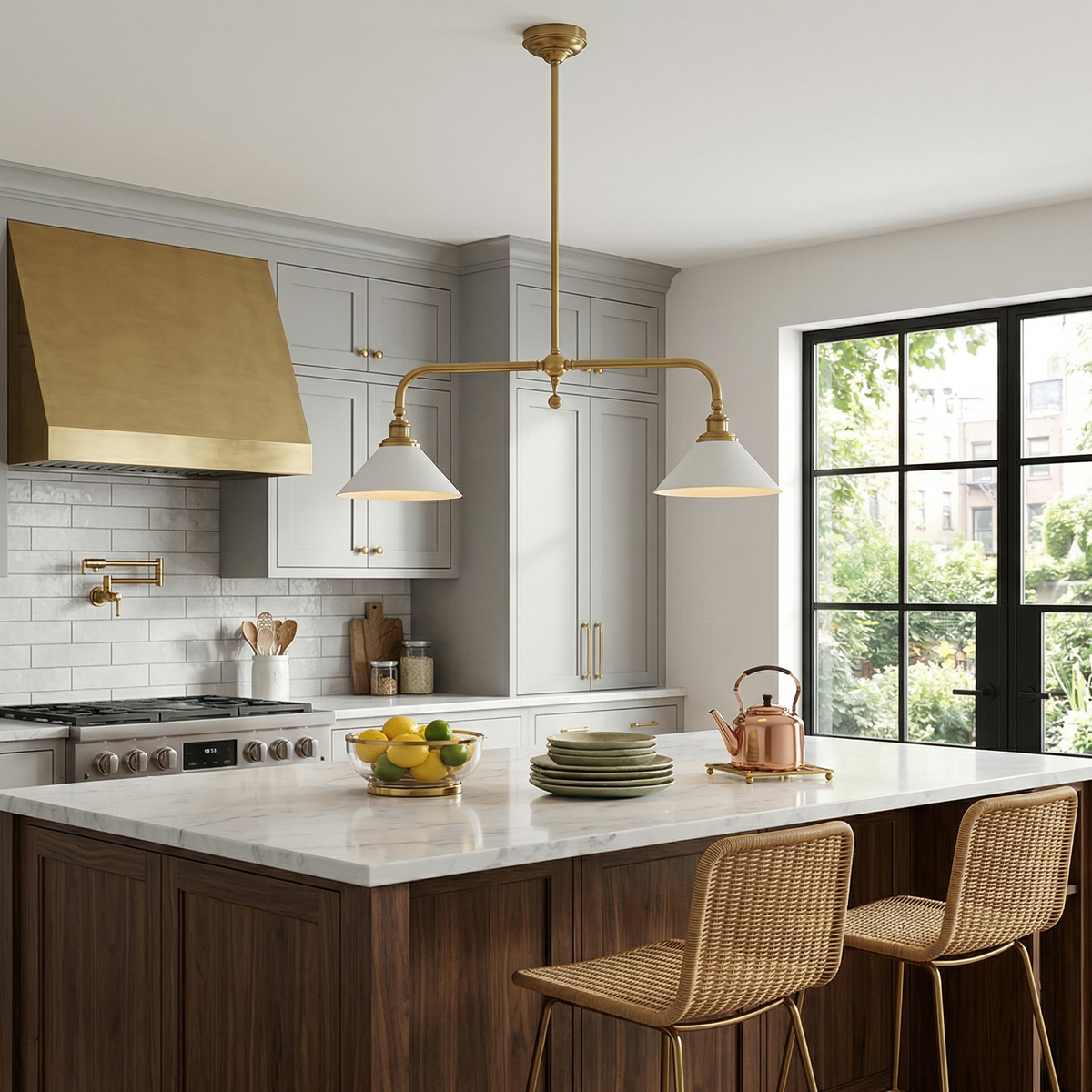 Two-Head Pendant Light with White Shades - Image 14