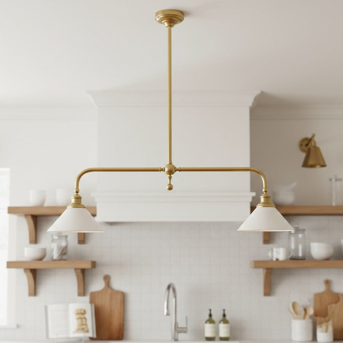 Two-Head Pendant Light with White Shades - Image 22