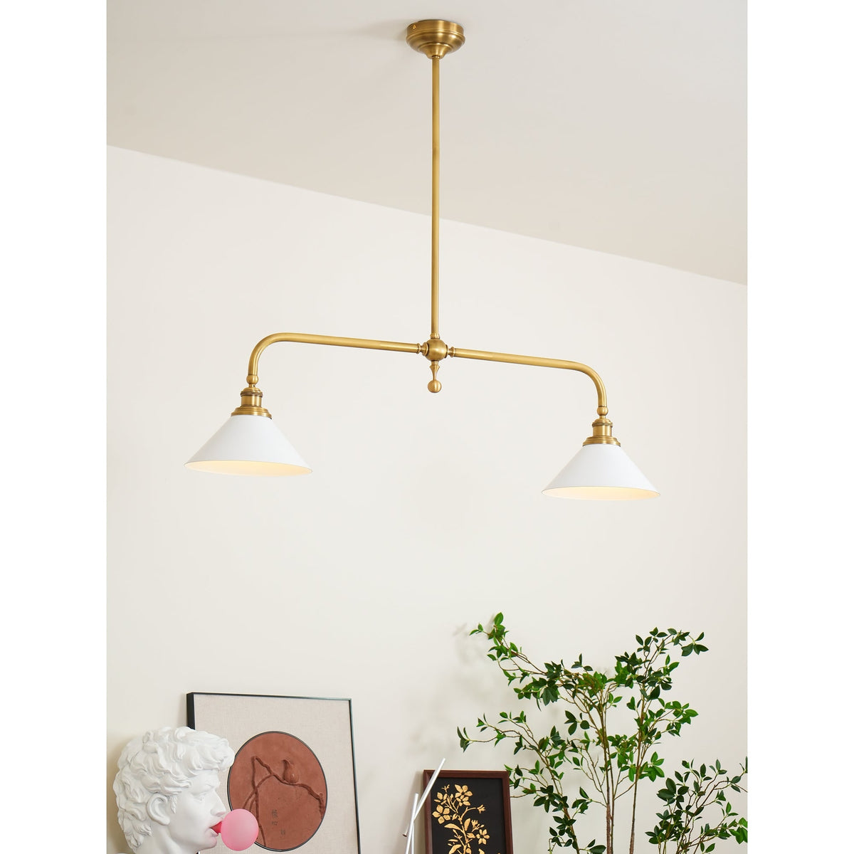 Two-Head Pendant Light with White Shades - Image 33