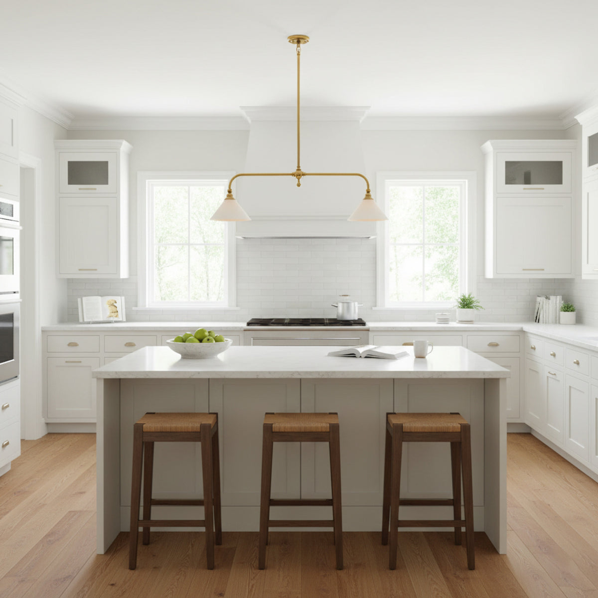 Two-Head Pendant Light with White Shades - Image 7