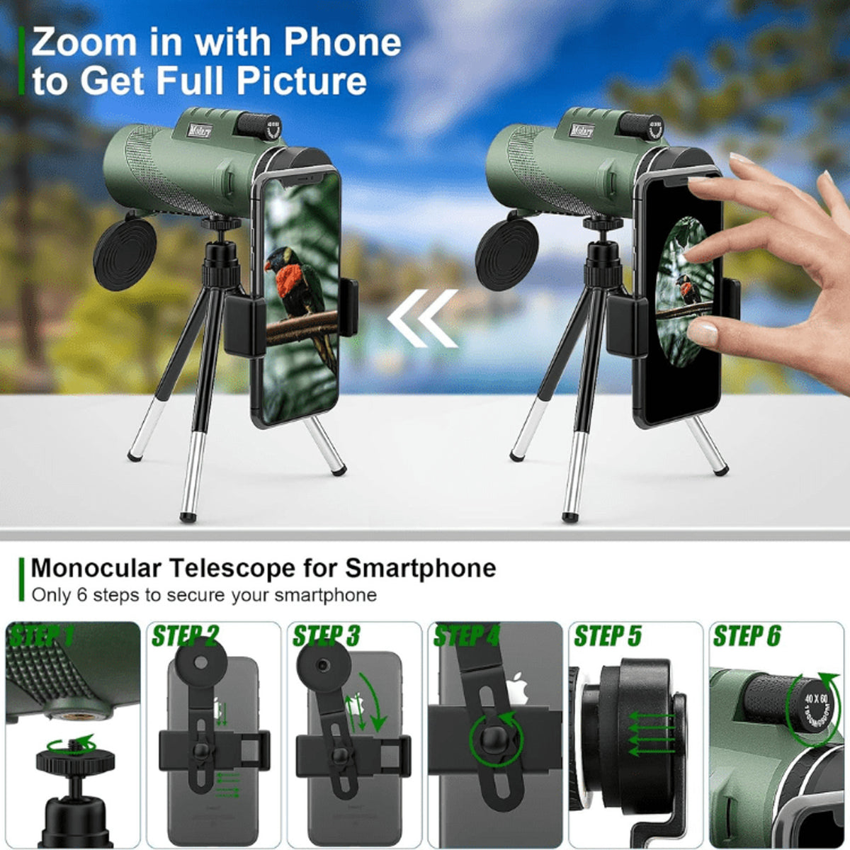 Ultra-Zoom Monocular Telescope 600x HD Lens Compact For Hiking & Birdwatching - Image 7