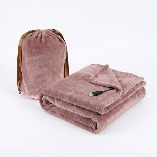 USB Heated Blanket Fleece Throw With Drawstring Bag