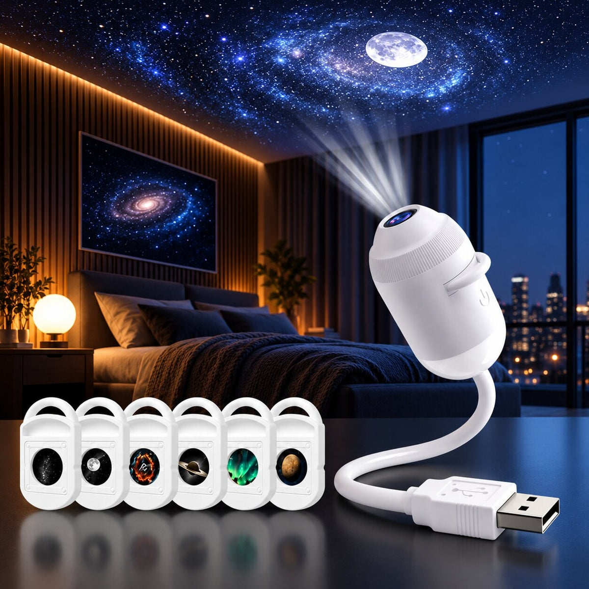USB Starry Sky Projector With Interchangeable Designs For Bedroom Atmosphere - Image 3