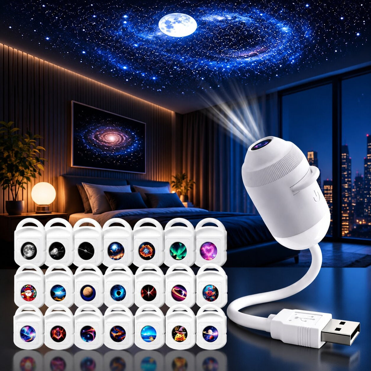 USB Starry Sky Projector With Interchangeable Designs For Bedroom Atmosphere - Image 5