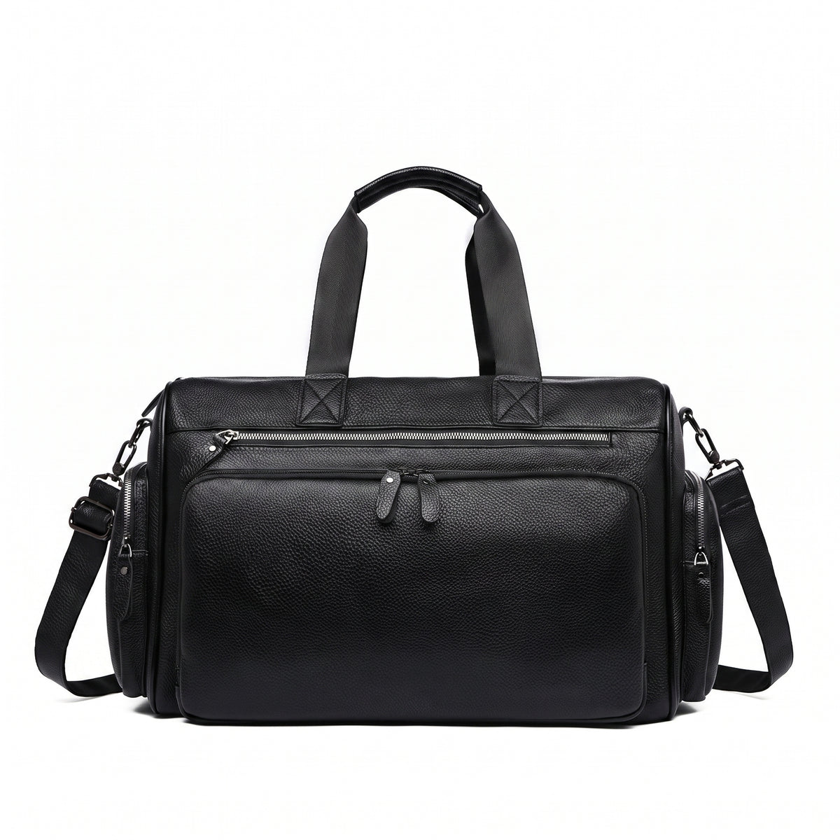Weekender Travel Bag with Adjustable Structured Duffel and Zippered Compartments - Black