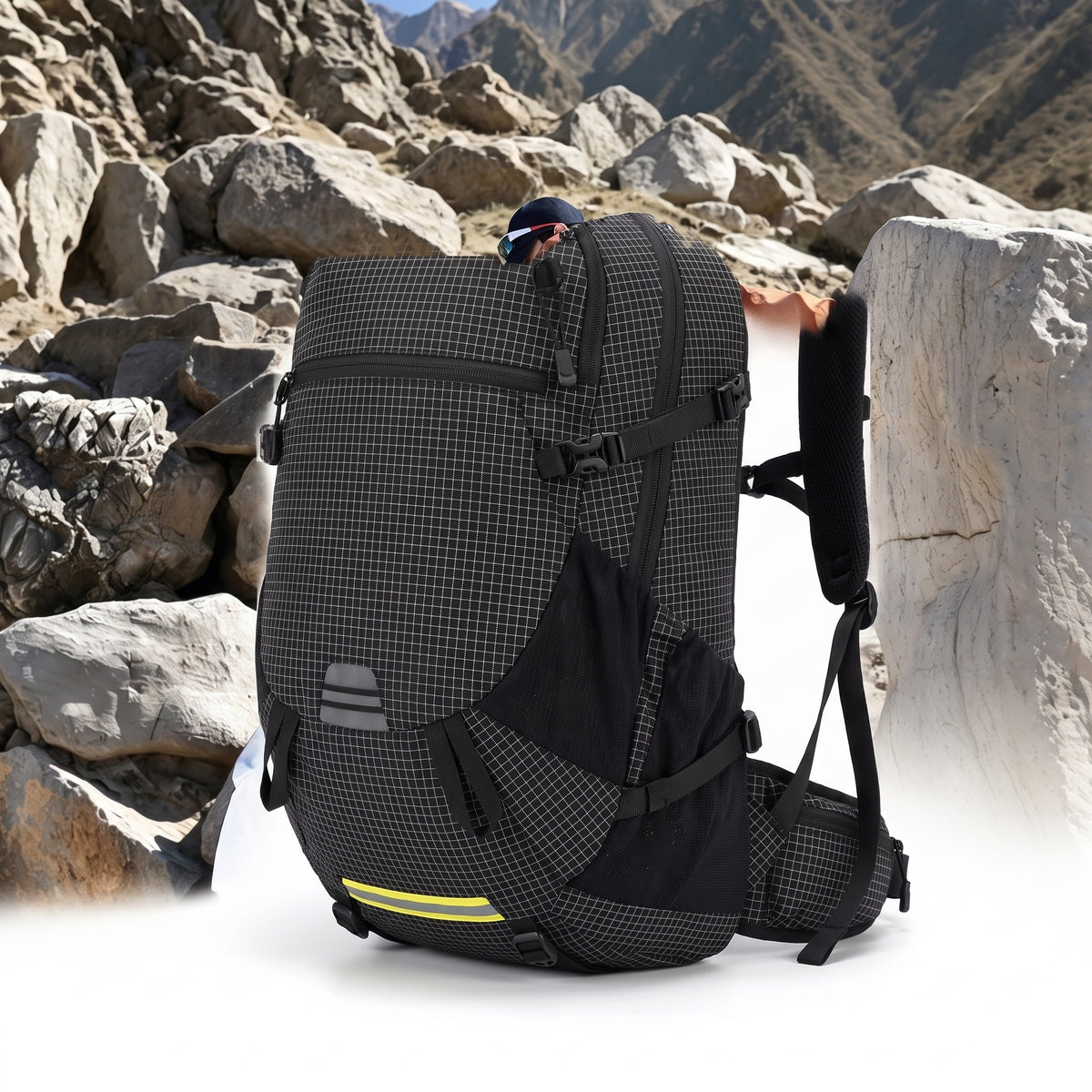 Lightweight Hiking Backpack with Secure Daypack and Pattern - Dark Gray