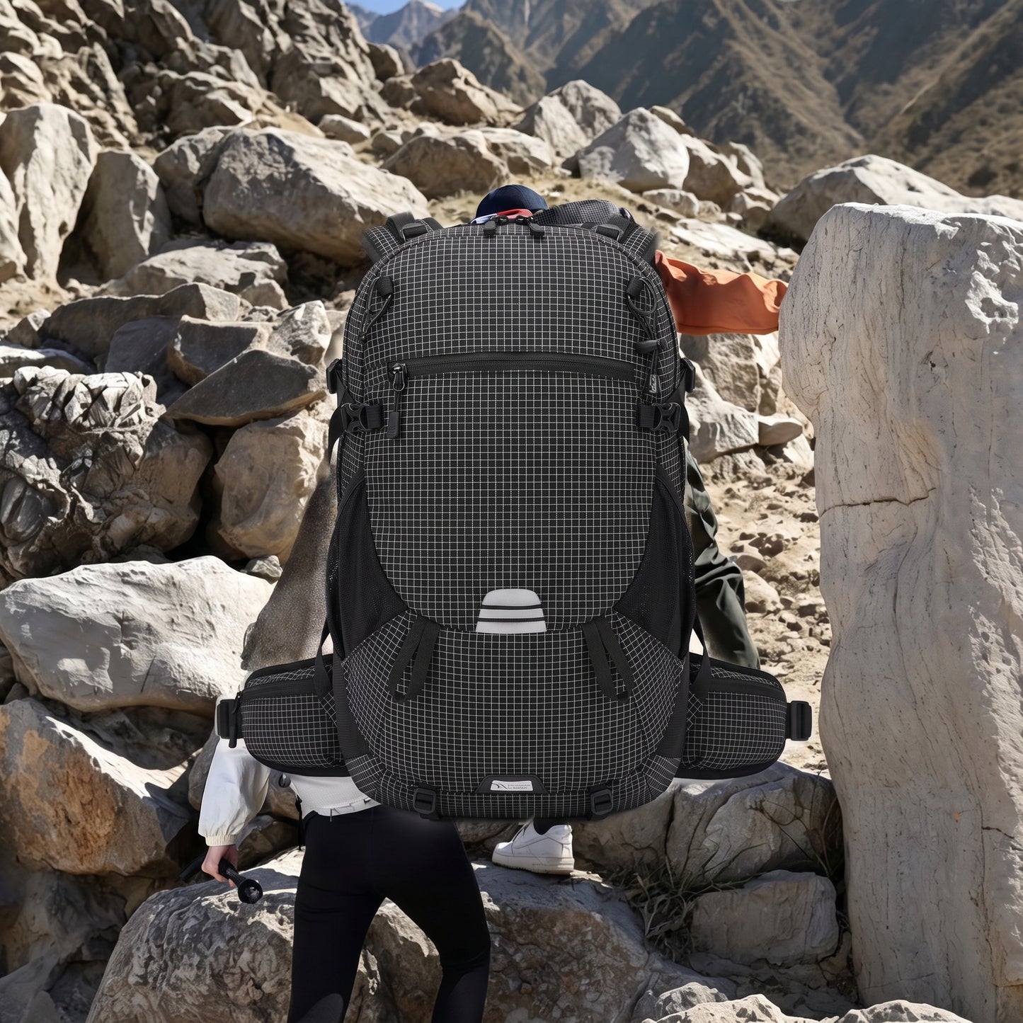 Lightweight Hiking Backpack with Secure Daypack and Pattern - Light Blue