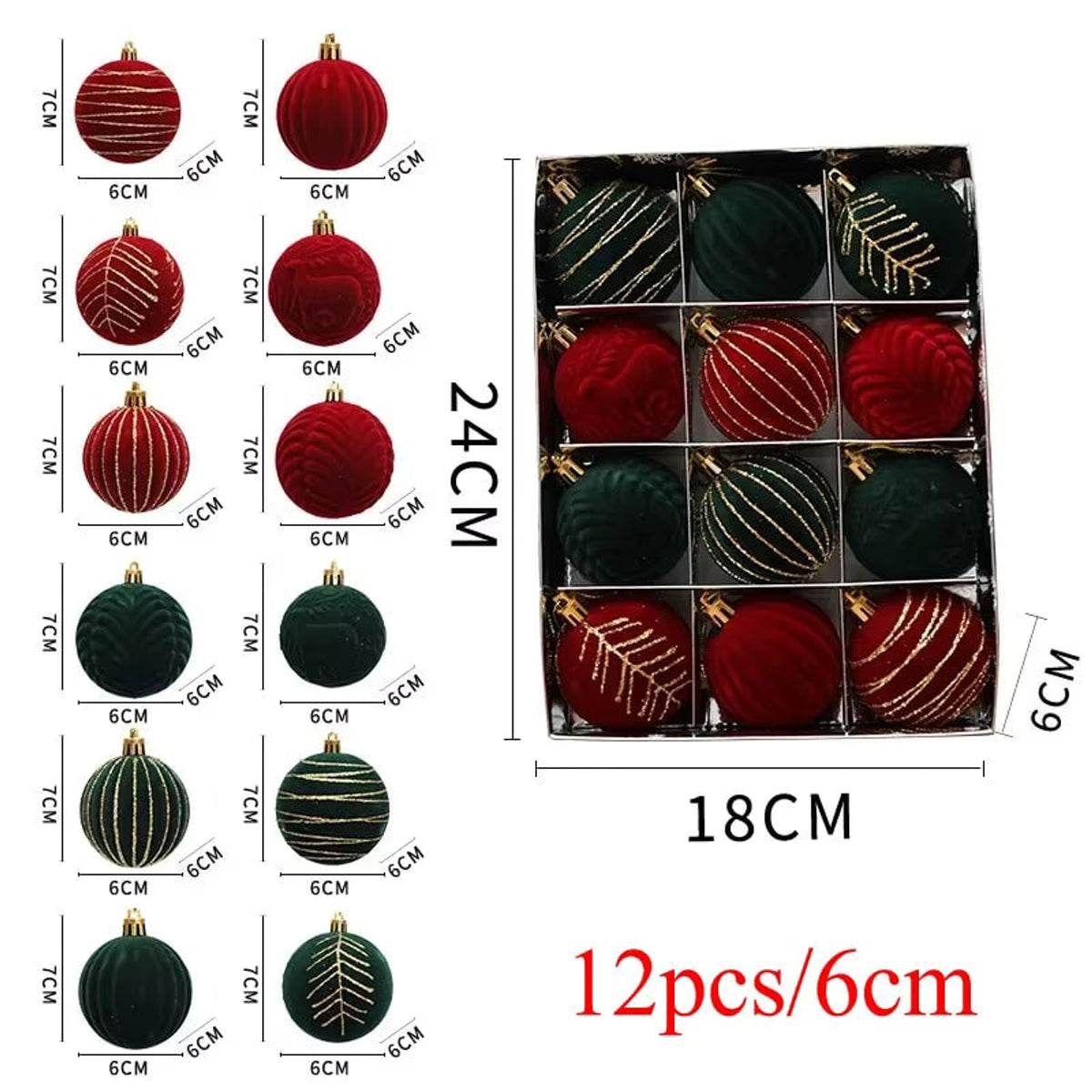 Velvet Flocked Burgundy Bauble Christmas Ornament Set - Image 2