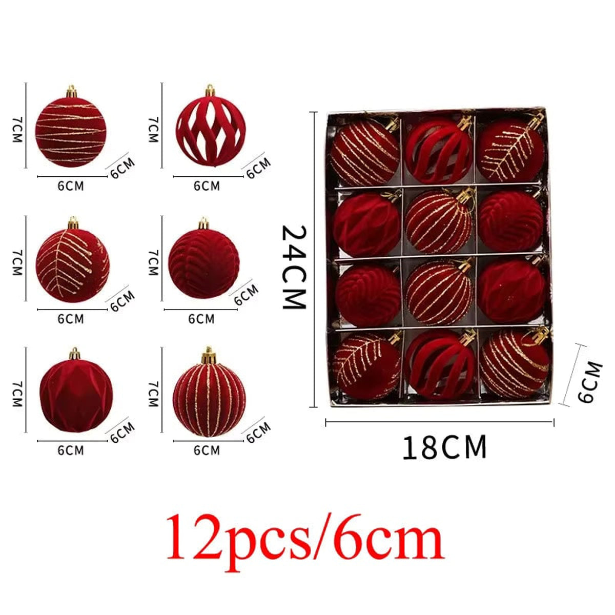 Velvet Flocked Burgundy Bauble Christmas Ornament Set - Image 4