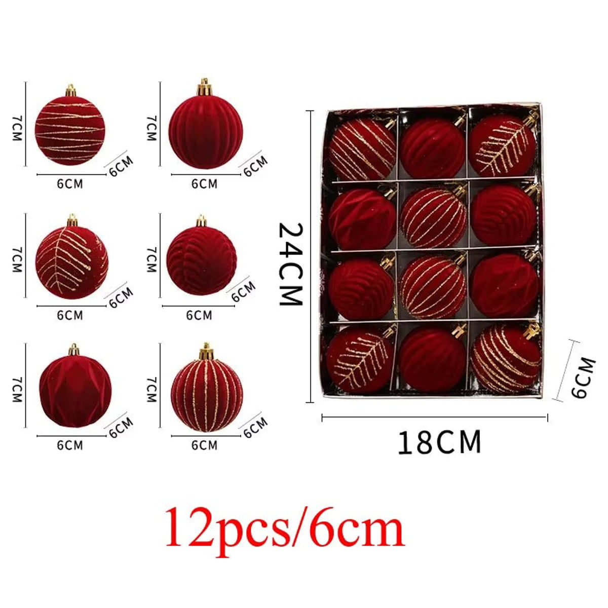 Velvet Flocked Burgundy Bauble Christmas Ornament Set - Image 5