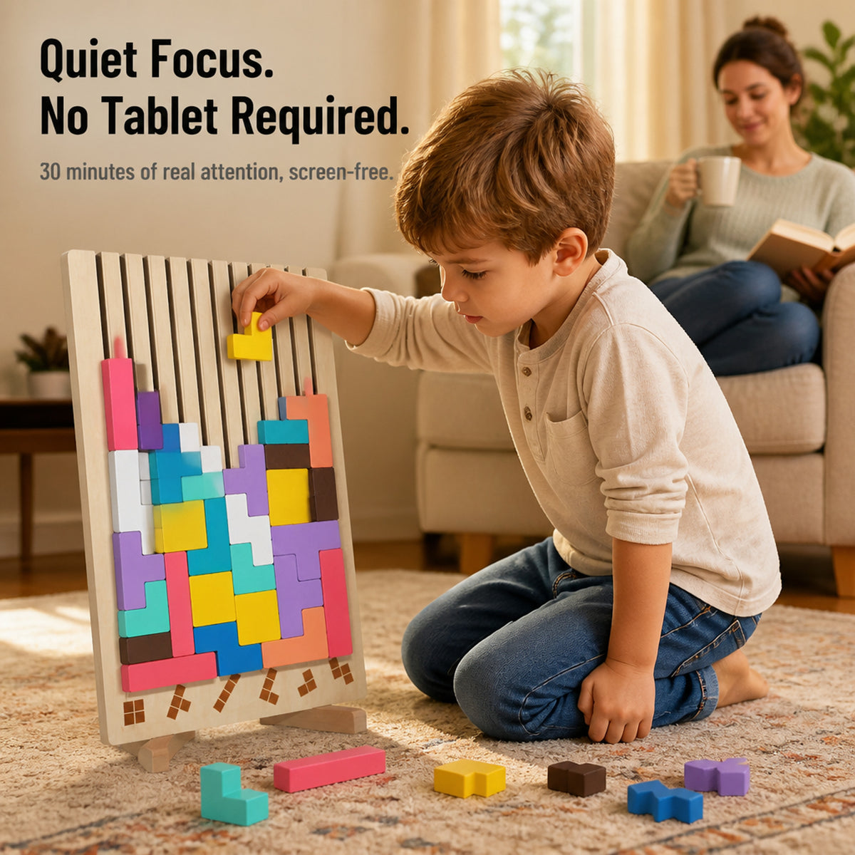 Vertical Wooden Block Puzzle For Screen-Free Focus - Image 1