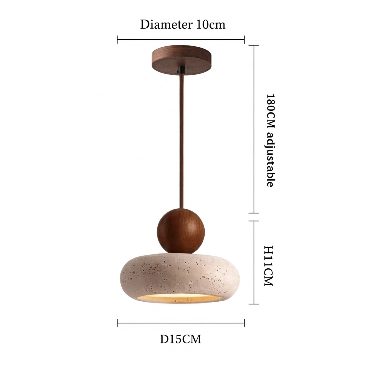 Wabi-Sabi Stone Base Travertine Wood Pendant Light With Warm LED Glow - Image 3