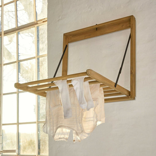 Wall Mounted Drying Rack Clothes Collapsible Wooden Foldable Mountable Laundry - Image 1