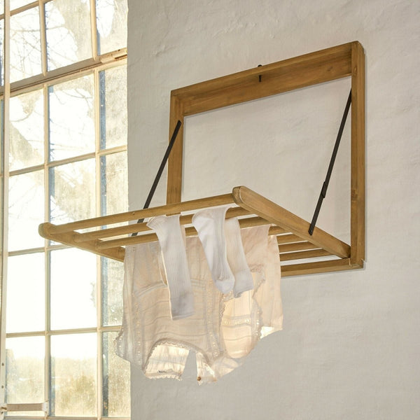 Wall Mounted Drying Rack With Foldable Wooden Frame For Efficient Clothes
