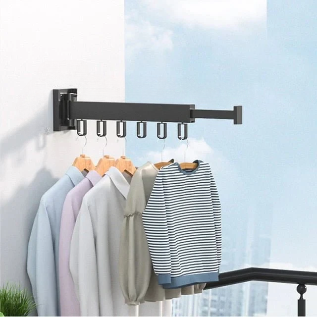 Wall Mounted Drying Rack Retractable Laundry Hanger With Hooks For Clothes - Image 1