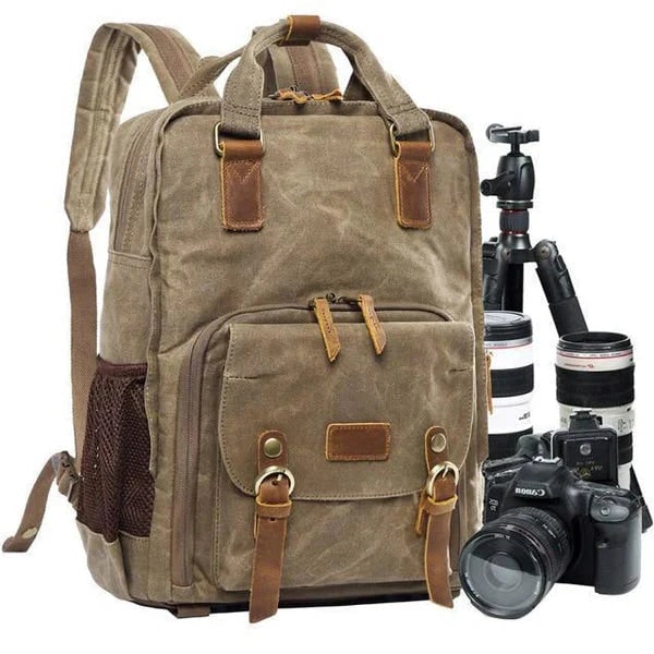 Waxed Canvas Camera Backpack With Large Capacity And Padded Dividers - Image 1