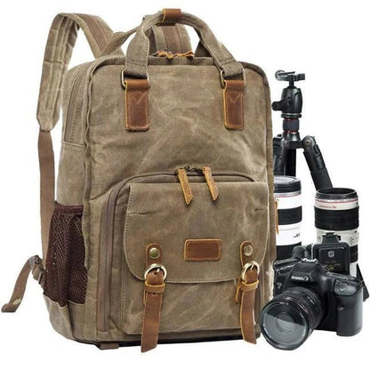 Waxed Canvas Camera Backpack With Large Capacity And Padded Dividers - Image 1
