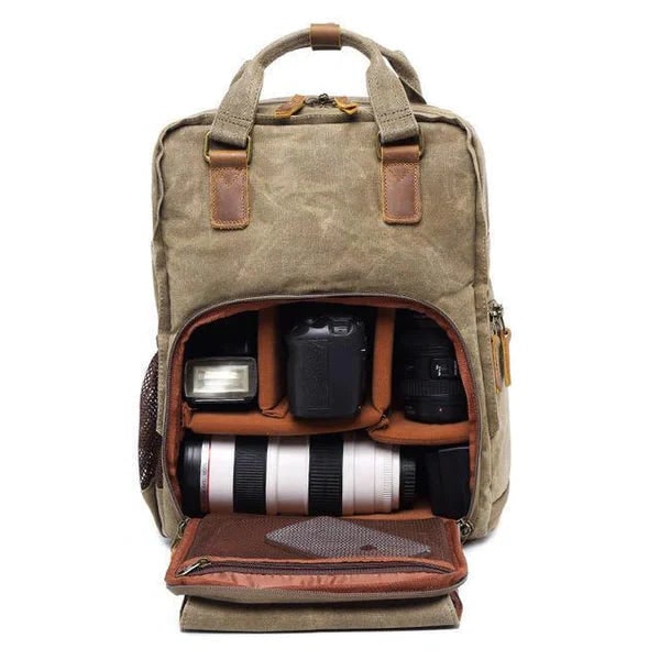 Waxed Canvas Camera Backpack With Large Capacity And Padded Dividers - Image 4
