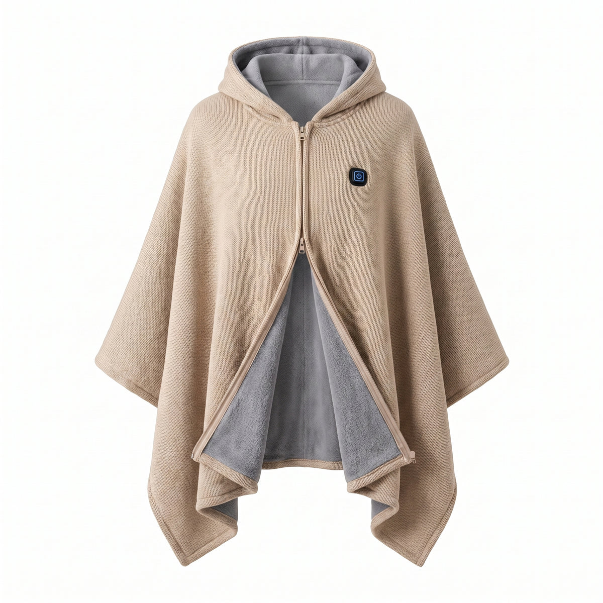 Wearable Heated Blanket with Supportive Poncho Wrap and Zip-Front - studio