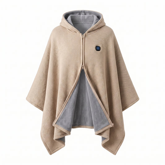 Wearable Heated Blanket with Supportive Poncho Wrap and Zip-Front - studio