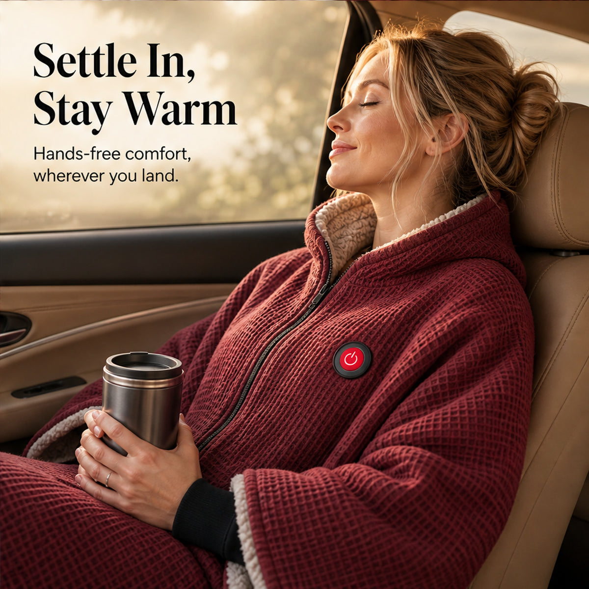 Wearable Heated Blanket With Hands-Free Design And Cozy Waffle-Knit Shell - Image 5