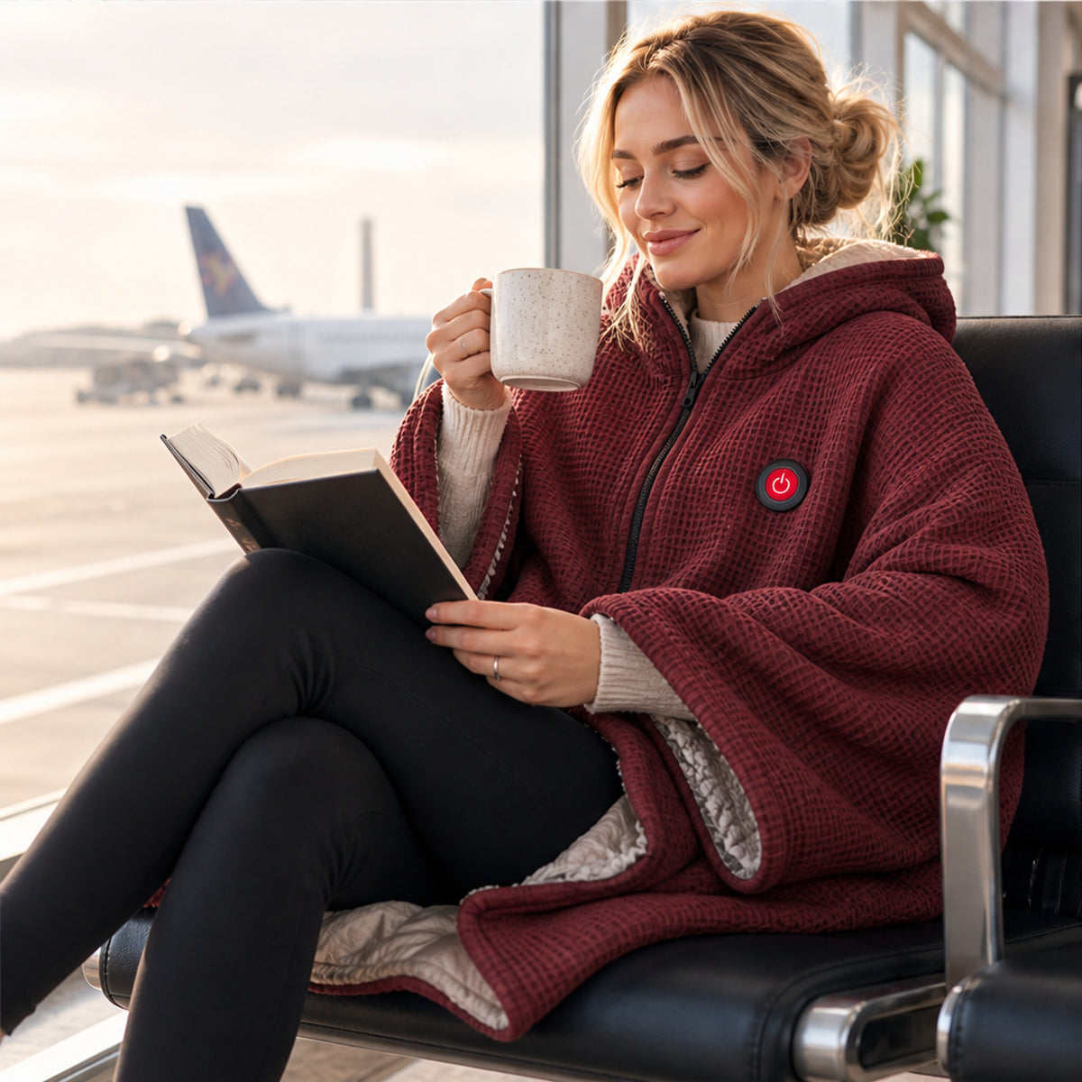 Wearable Heated Blanket With Hands-Free Design And Cozy Waffle-Knit Shell - Image 3