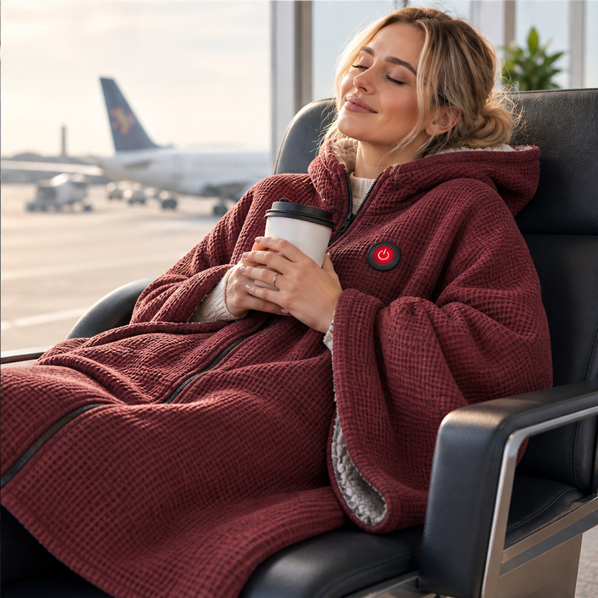 Wearable Heated Blanket With Hands-Free Design And Cozy Waffle-Knit Shell - Image 2