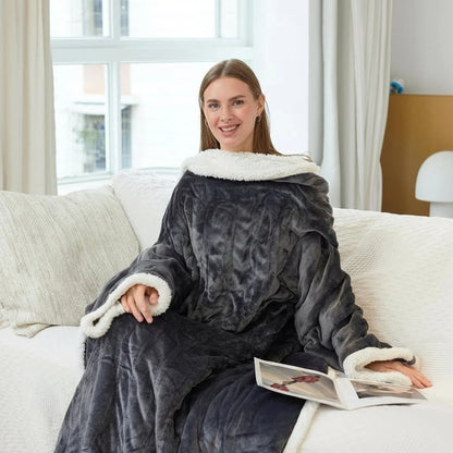 Wearable Heated Throw With Sherpa Fleece Lining And Detachable Controller - Image 1