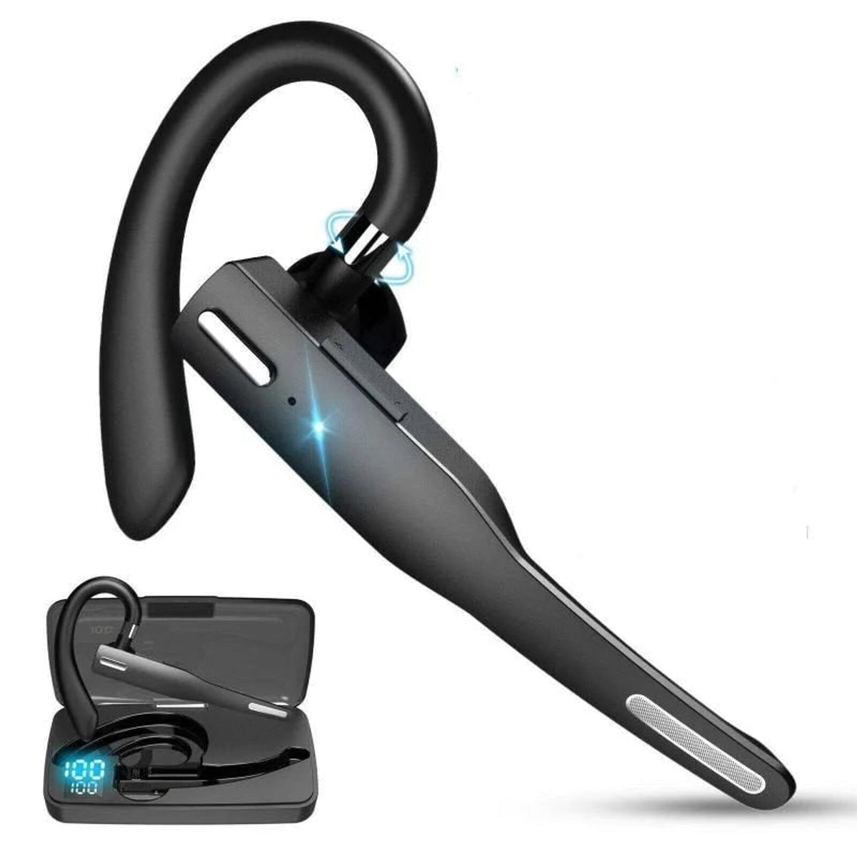 Wireless Bluetooth Headset With Dual Mic Noise Cancelling And Adjustable Ear Hook - Image 1