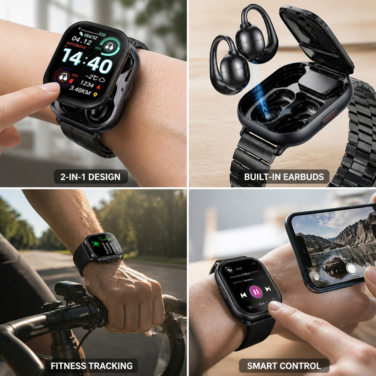 Wireless Earbuds Integrated Into HD Touchscreen Smartwatch - Image 2