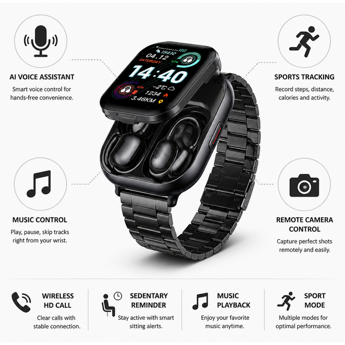 Wireless Earbuds Integrated Into HD Touchscreen Smartwatch - Image 9