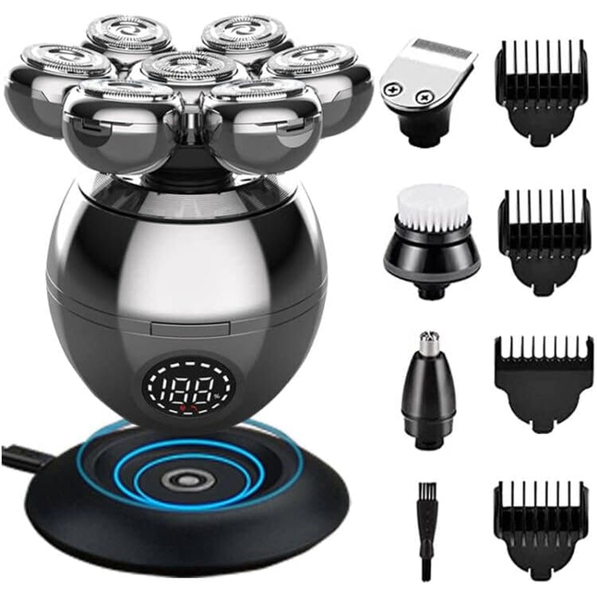 Wireless Electric Head Shaver With 7D Floating Blades 90-Minute Cordless Use And Five Grooming Attachments - Image 1