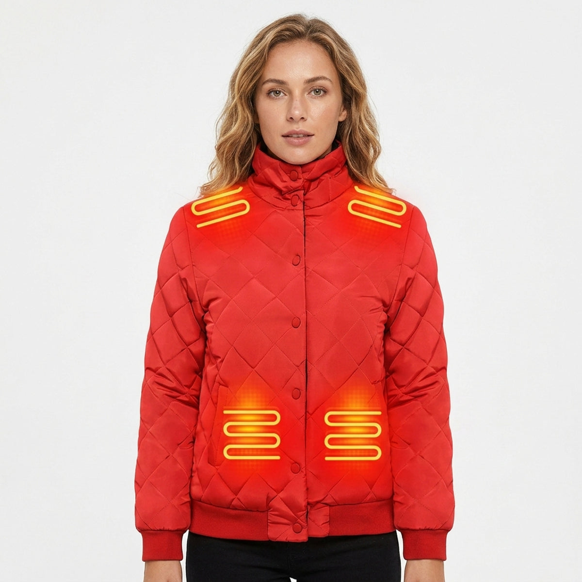 Women's Heated Winter Jacket Electric Quilted Diamond Stitch Bomber With Stand Collar And 8 Heating Zones - Image 1