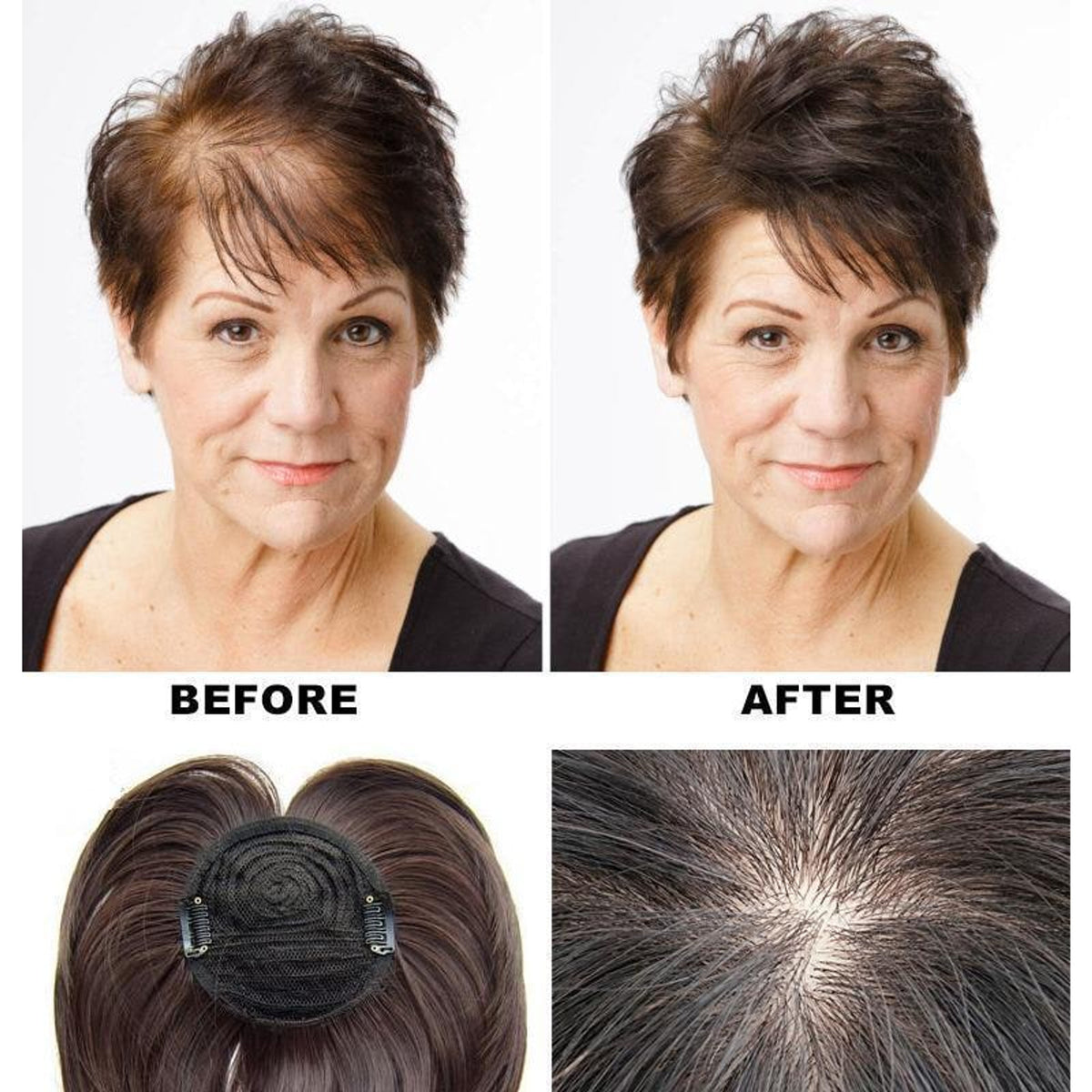 Women's Natural Short Hair Topper With Secure Clips For Thinning Crown - Image 16