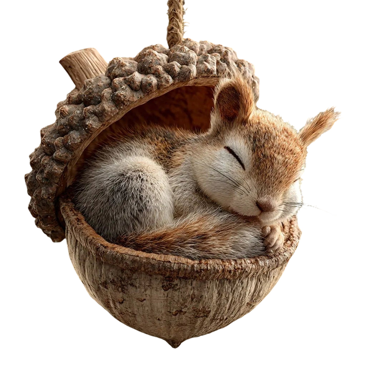 Wooden Acorn Ornament With Sleeping Animal Design - Image 3