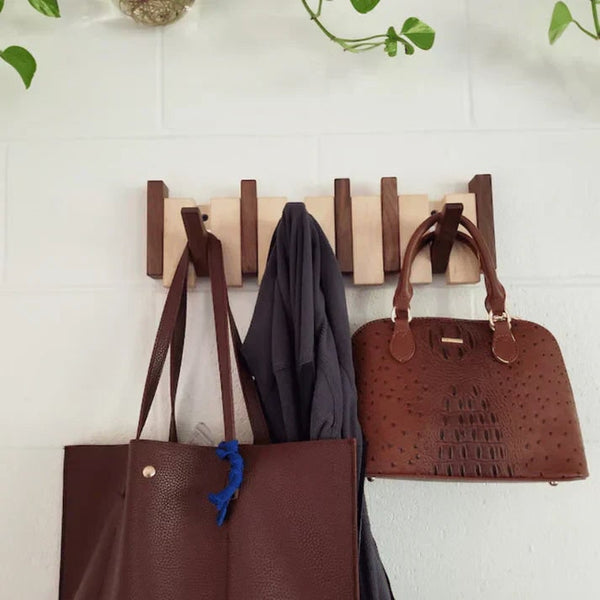 Wooden Coat Rack with Streamlined Wall-Mounted Design and Angled Hooks