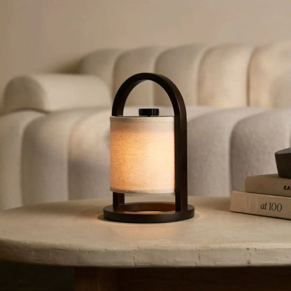 Wooden Cylinder Portable LED Table Lamp With Touch Dimmer - Image 1