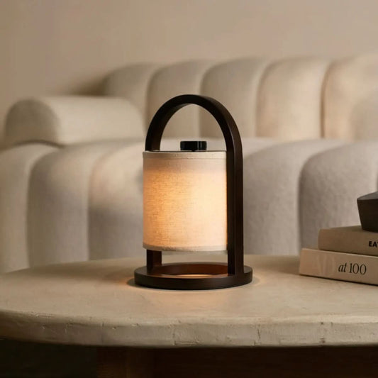 Wooden Cylinder Portable LED Table Lamp With Touch Dimmer - Image 1